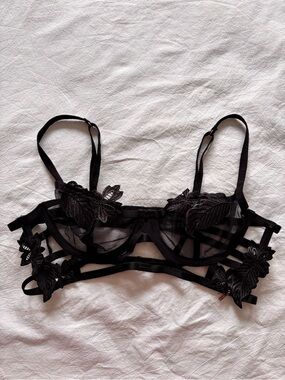 Bluebella Sheer Black Floral Applique Underwire Bra